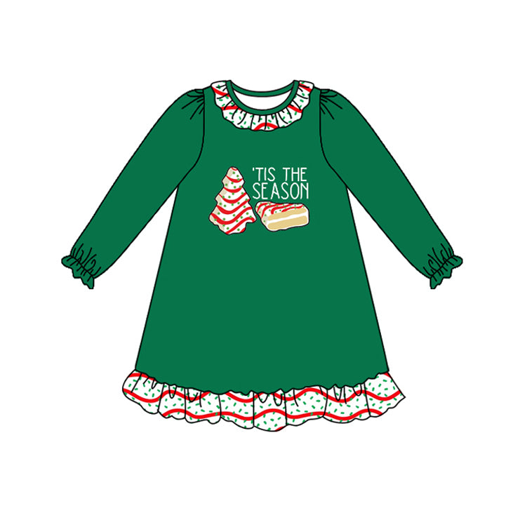 6.18GLD1155 Christmas tree green long-sleeved dress