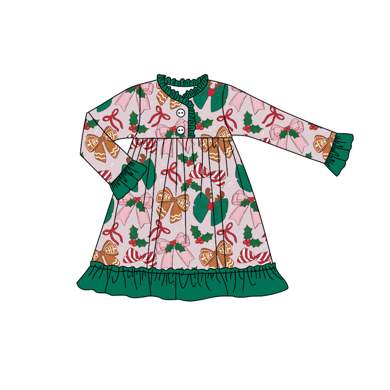 6.24 GLD1159 Bow Christmas long-sleeved dress