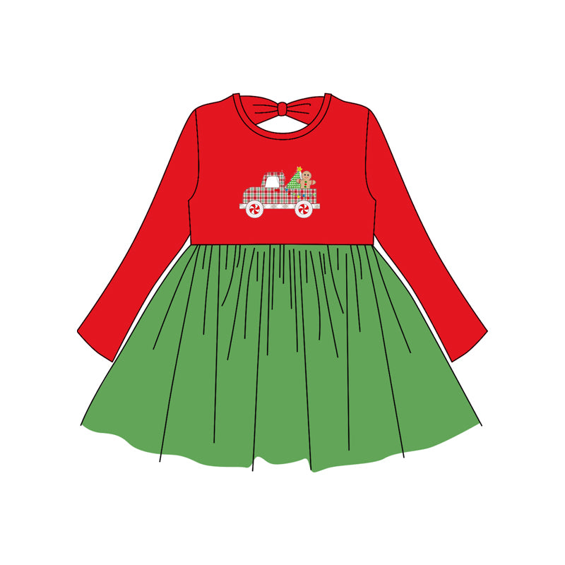 6.24 GLD1162 Christmas Tree Truck Red Long Sleeve Dress