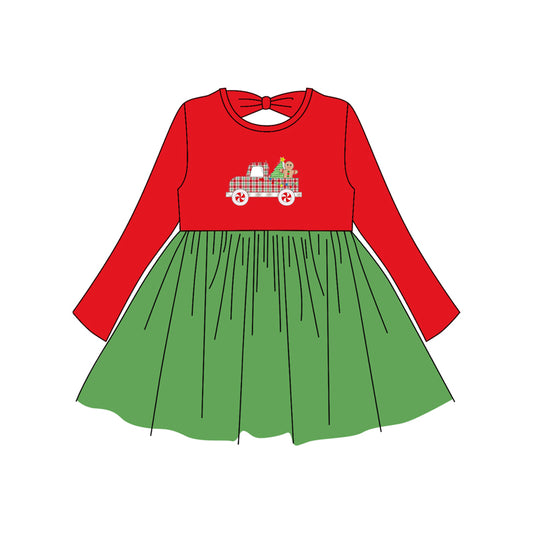 6.24 GLD1162 Christmas Tree Truck Red Long Sleeve Dress