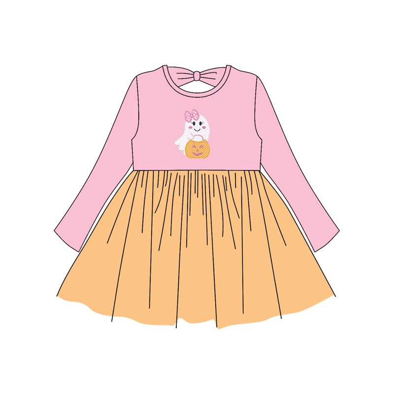 6.24 GLD1163 Pink Halloween Ghost Long Sleeve Dress