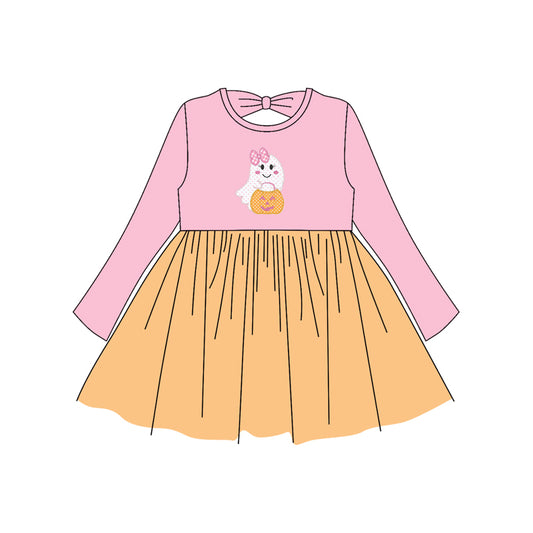 6.24 GLD1163 Pink Halloween Ghost Long Sleeve Dress
