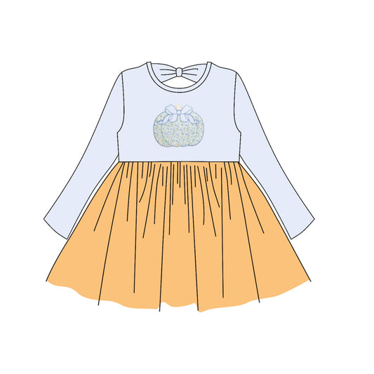 6.24 GLD1165 Orange Pumpkin Long Sleeve Dress