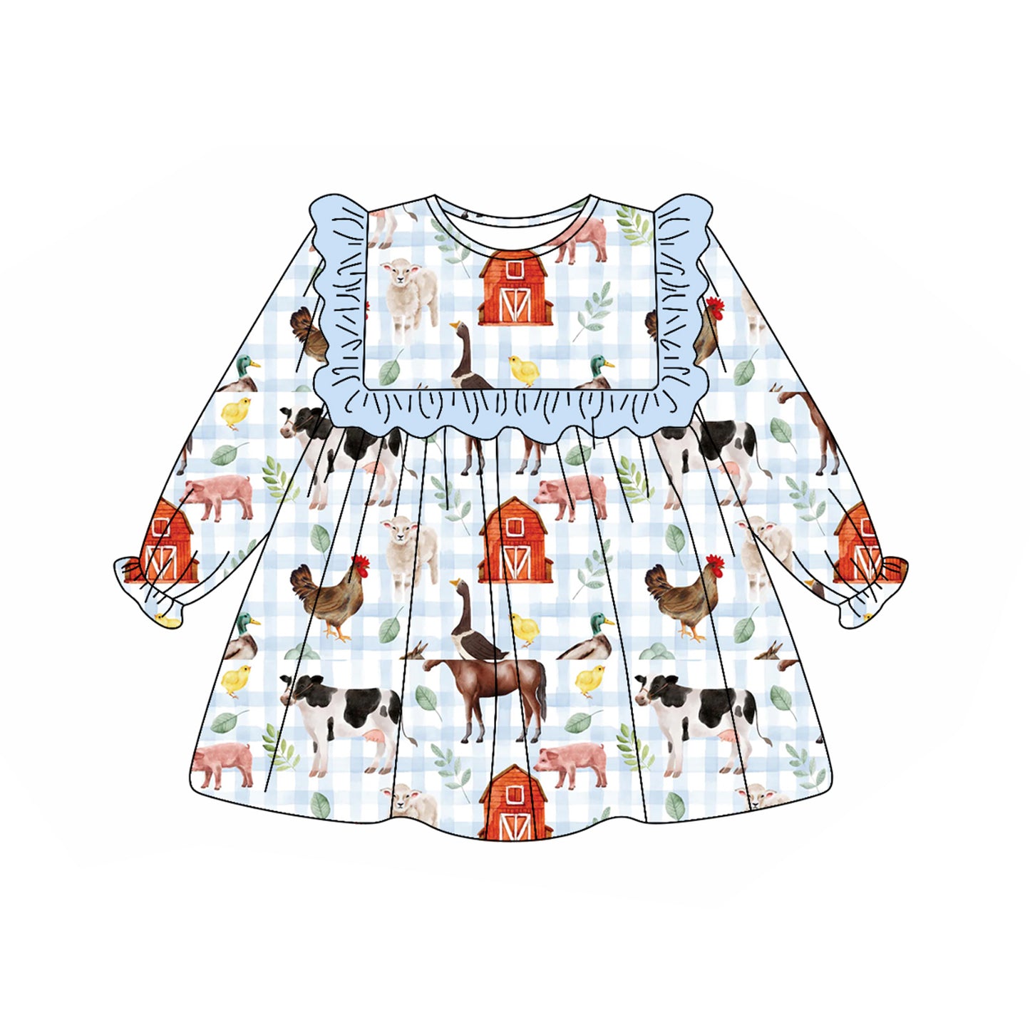 6.26GLD1171 Farm Cow Long Sleeve Dress