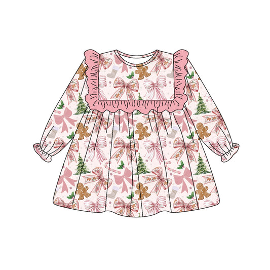 6.27GLD1176 Bow Christmas Tree Doll Collar Long Sleeve Dress