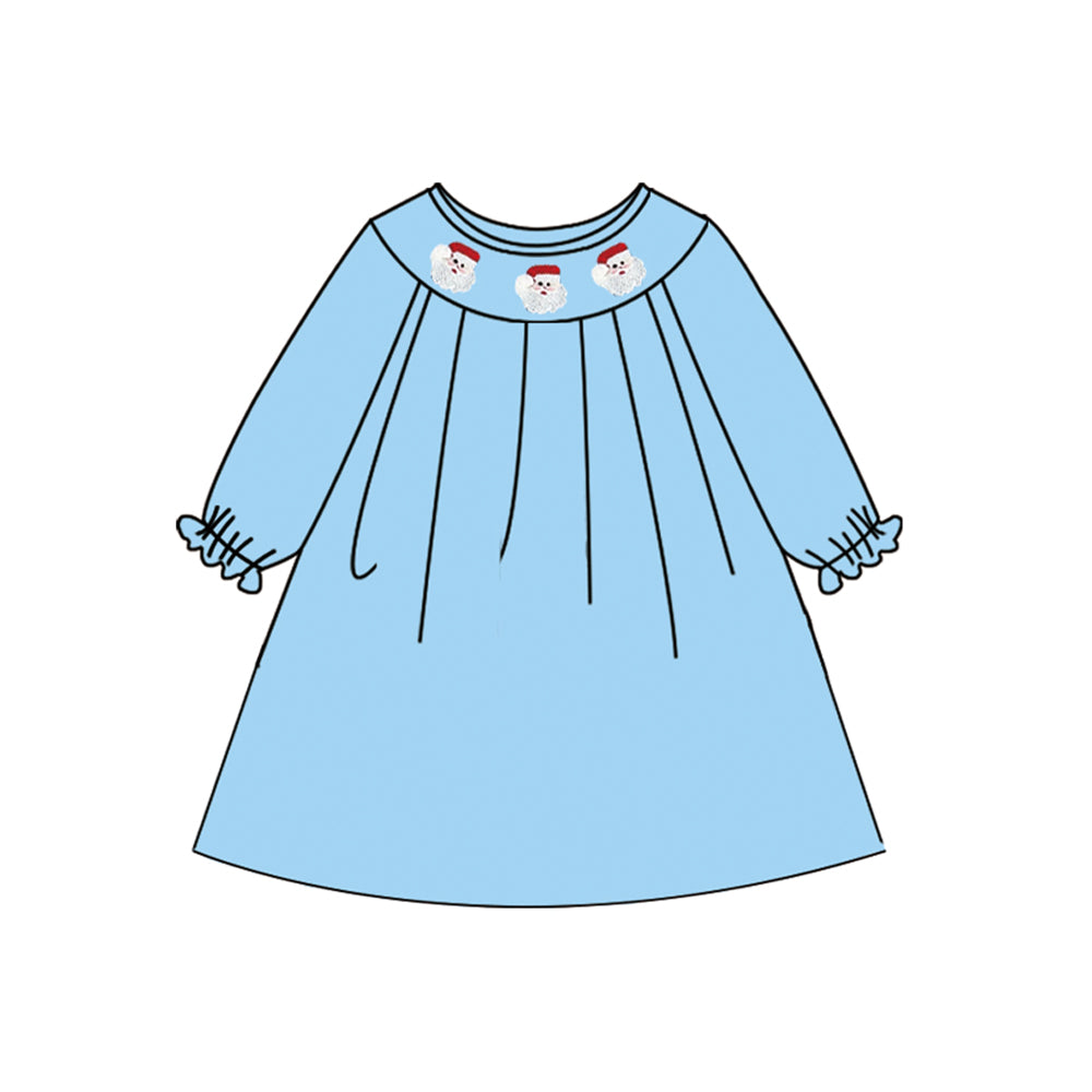 7.5GLD1178smocked blue long-sleeved dress