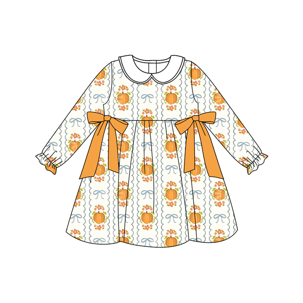 7.5GLD1180 Pumpkin Bow Long Sleeve Dress