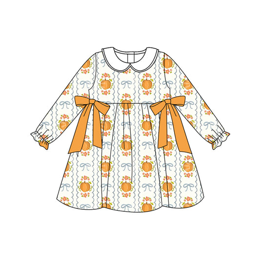 7.5GLD1180 Pumpkin Bow Long Sleeve Dress