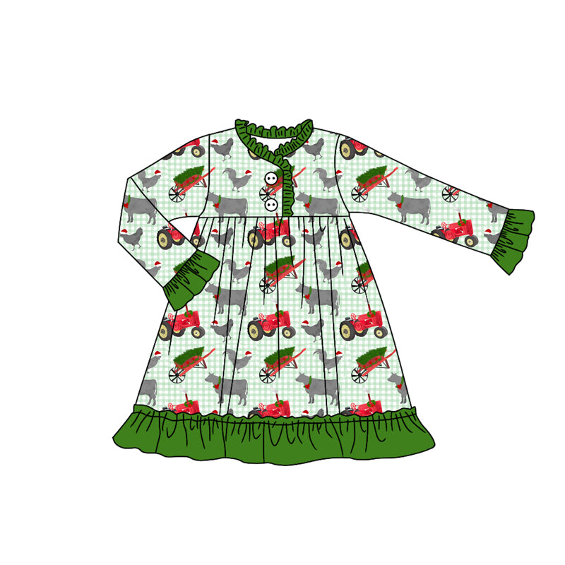 7.7GLD1182 Green Animal Long Sleeve Dress