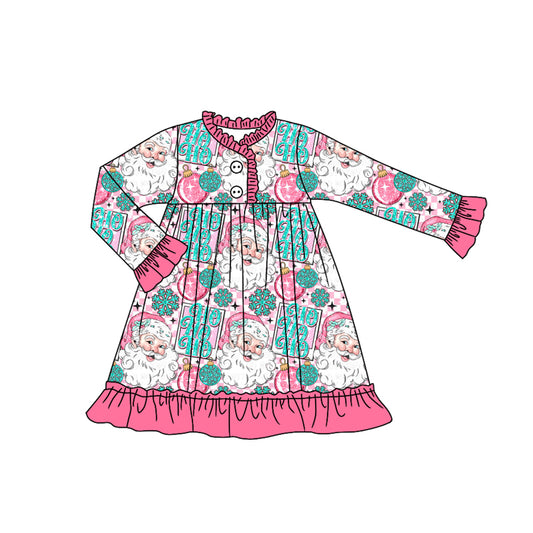 7.7GLD1184 Santa Claus pink button long sleeve dress