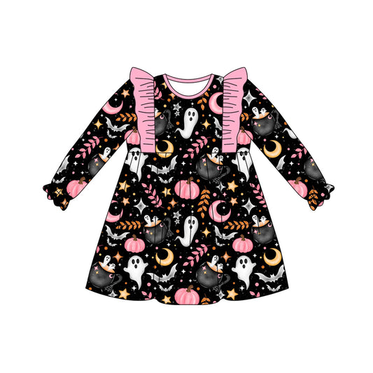 7.7GLD1186 Halloween Pumpkin Long Sleeve Dress