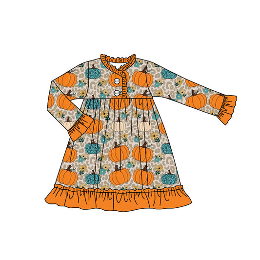 7.17GLD1189 Pumpkin lace long-sleeved dress