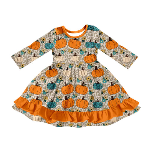 7.17GLD1190 Pumpkin Orange Long Sleeve Dress