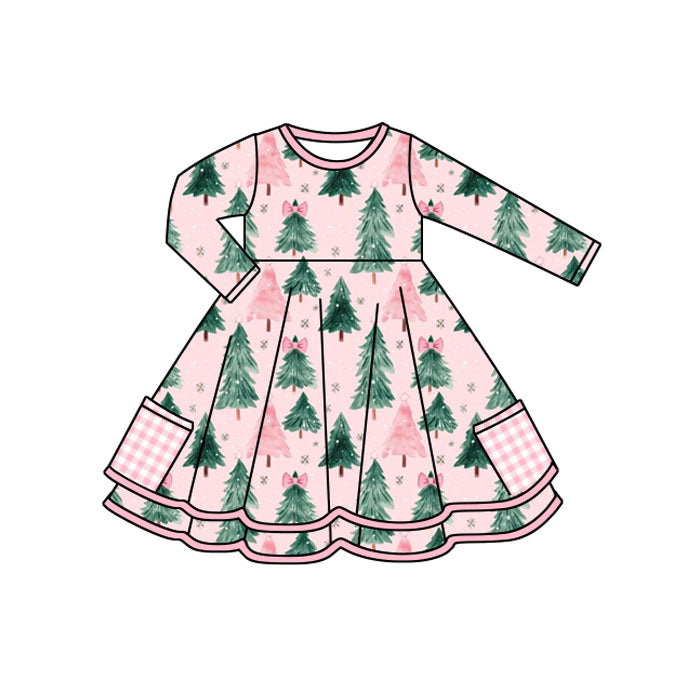 7.17GLD1191 Christmas tree pocket long sleeve dress