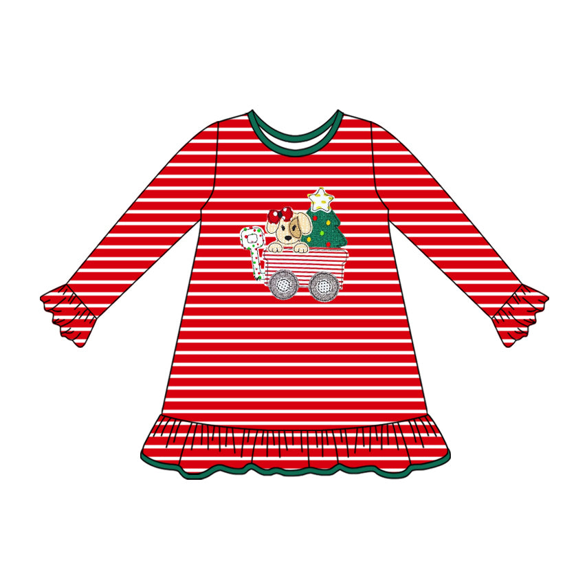 7.17GLD1194 Cartoon Christmas Tree Long Sleeve Dress