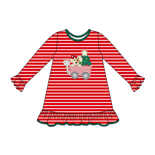 7.17GLD1194 Cartoon Christmas Tree Long Sleeve Dress