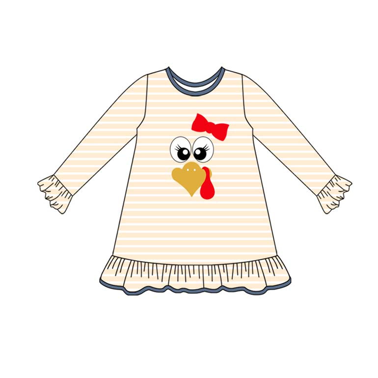 7.26 GLD1198 Cartoon striped long-sleeved dress