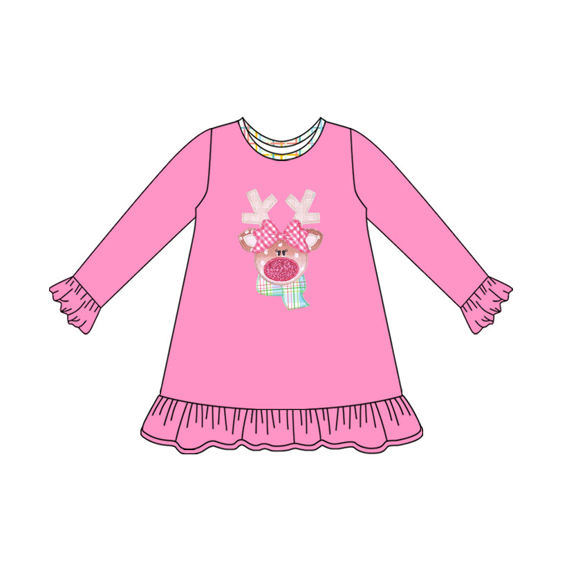 7.26 GLD1199 Deer pink long-sleeved dress