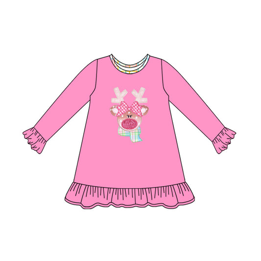 7.26 GLD1199 Deer pink long-sleeved dress
