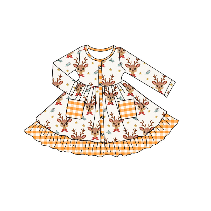 7.29GLD1215 Pocket Deer Long Sleeve Dress