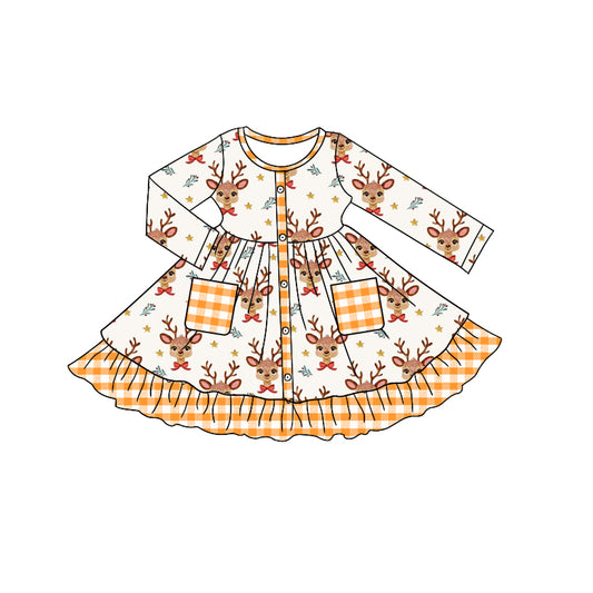 7.29GLD1215 Pocket Deer Long Sleeve Dress
