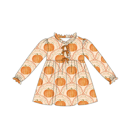 7.28GLD1220 Pumpkin Orange Long Sleeve Dress