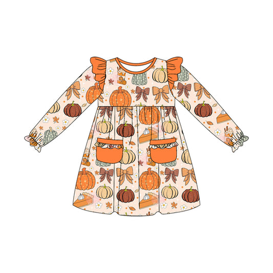 7.28GLD1221 Pumpkin Pocket Long Sleeve Dress