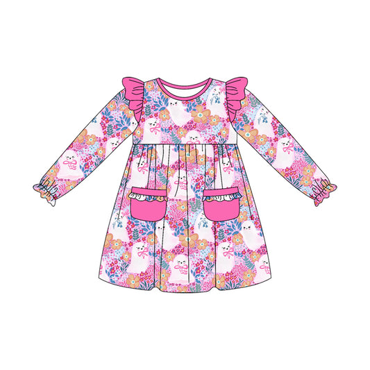 7.28GLD1222 Flower Pocket Long Sleeve Dress