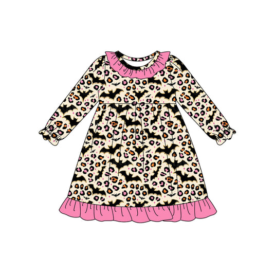 7.28GLD1224 Bat leopard print long sleeve dress