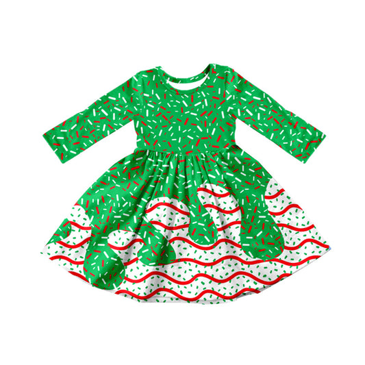 8.11GLD1260 Green Striped Long Sleeve Winter Dress