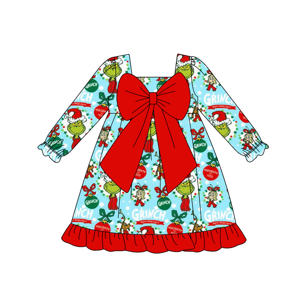 X822GLD1269grinch bow long-sleeved dress