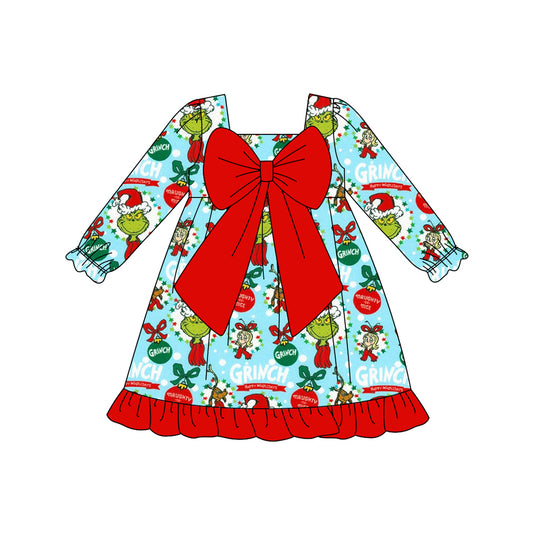 X822GLD1269grinch bow long-sleeved dress