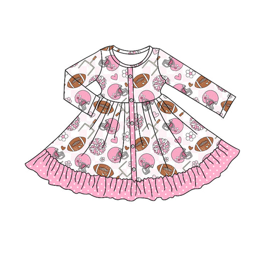 X819 GLD1272 Rugby pink long-sleeved dress