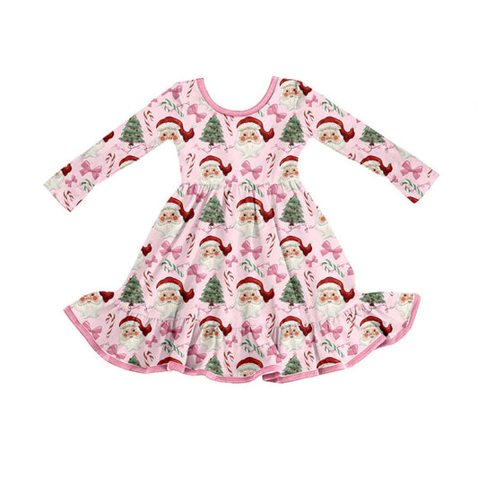 X913 GLD1279 Santa Claus Long-Sleeved Pink Cartoon Dress