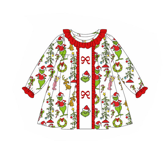 X906 GLD1289grinch Christmas long-sleeved dress