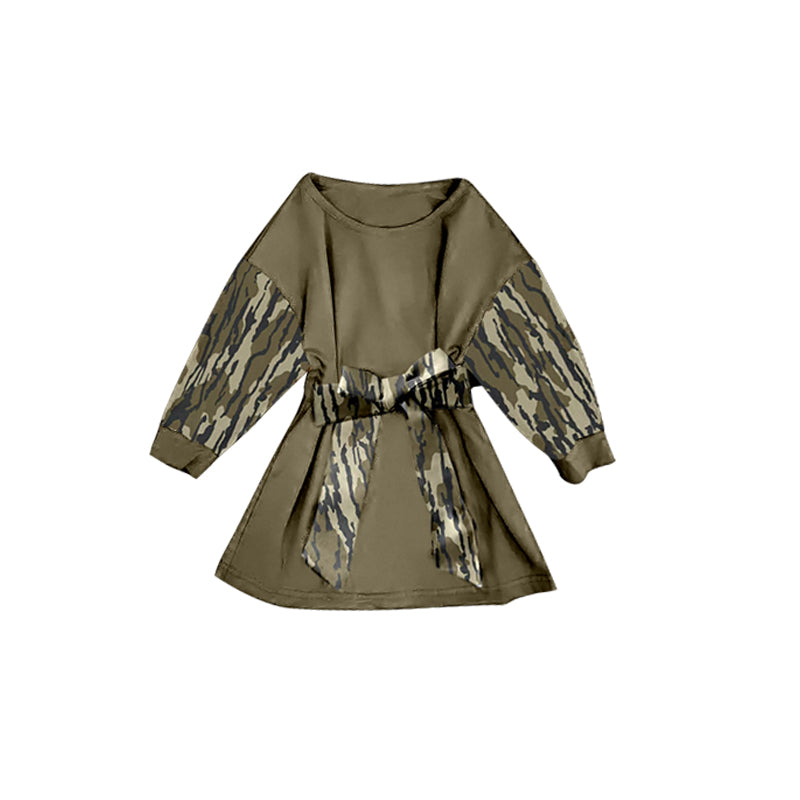X10.15 GLD12302 Dark Green Camouflage Long-Sleeved Dress