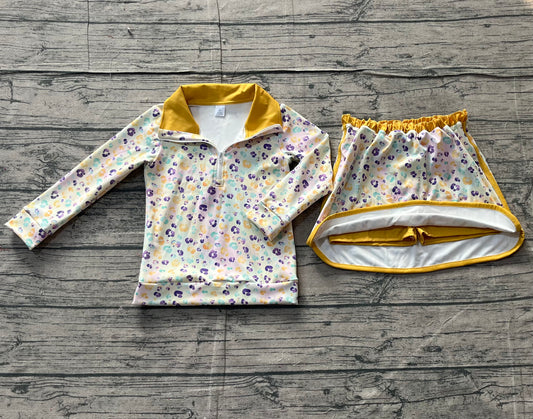 X11.11 GLD1365 Leopard Print Zipper Yoga Suit