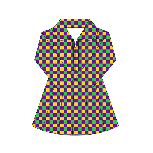 X10.21 GLD1407 Plaid Zipper Yoga Dress