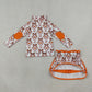 NEW RTS NO MOQ milk silk GLD1602 Baby Girls Long Sleeve Bow Leaf Print Zip Pullover Top Skirt Set