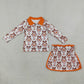 NEW RTS NO MOQ milk silk GLD1602 Baby Girls Long Sleeve Bow Leaf Print Zip Pullover Top Skirt Set