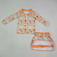 NEW RTS NO MOQ milk silk GLD1606 Baby Girls Floral Print Long Sleeve Zip Pullover Short Skirt Set