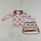 RTS NO MOQ milk silk GLD1607 Baby Girls Christmas Flower Gingerbread Bow Striped Zip Top Ruffle Short Skirt Holiday Outfit