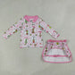 NEW RTS NO MOQ milk silk GLD1609 Baby Girls Christmas Tree Print  Front Top Skort Two Piece Christmas Outfit Set