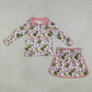 NEW RTS NO MOQ milk silk GLD1610 Cute Clothes Baby Girls Christmas Zip Up Top Short Skirt Clothes Sets