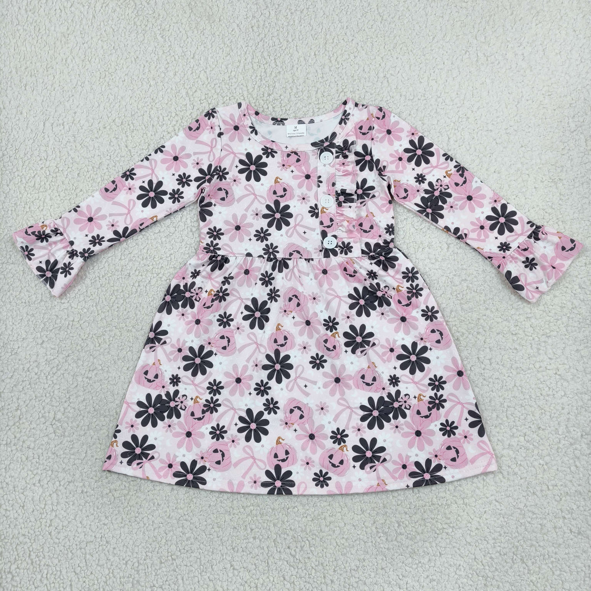 NEW RTS NO MOQ milk silk GLD1637 Baby Girls Ghosts Pumpkins Flowers Button Halloween Knee Length Dresses
