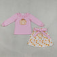 NEW RTS NO MOQ milk silk GLD1641 Embroidery Baby Girls Fall Pumpkin Long Sleeve Tunic Top Bow Short Skirt Set Fall Outfit