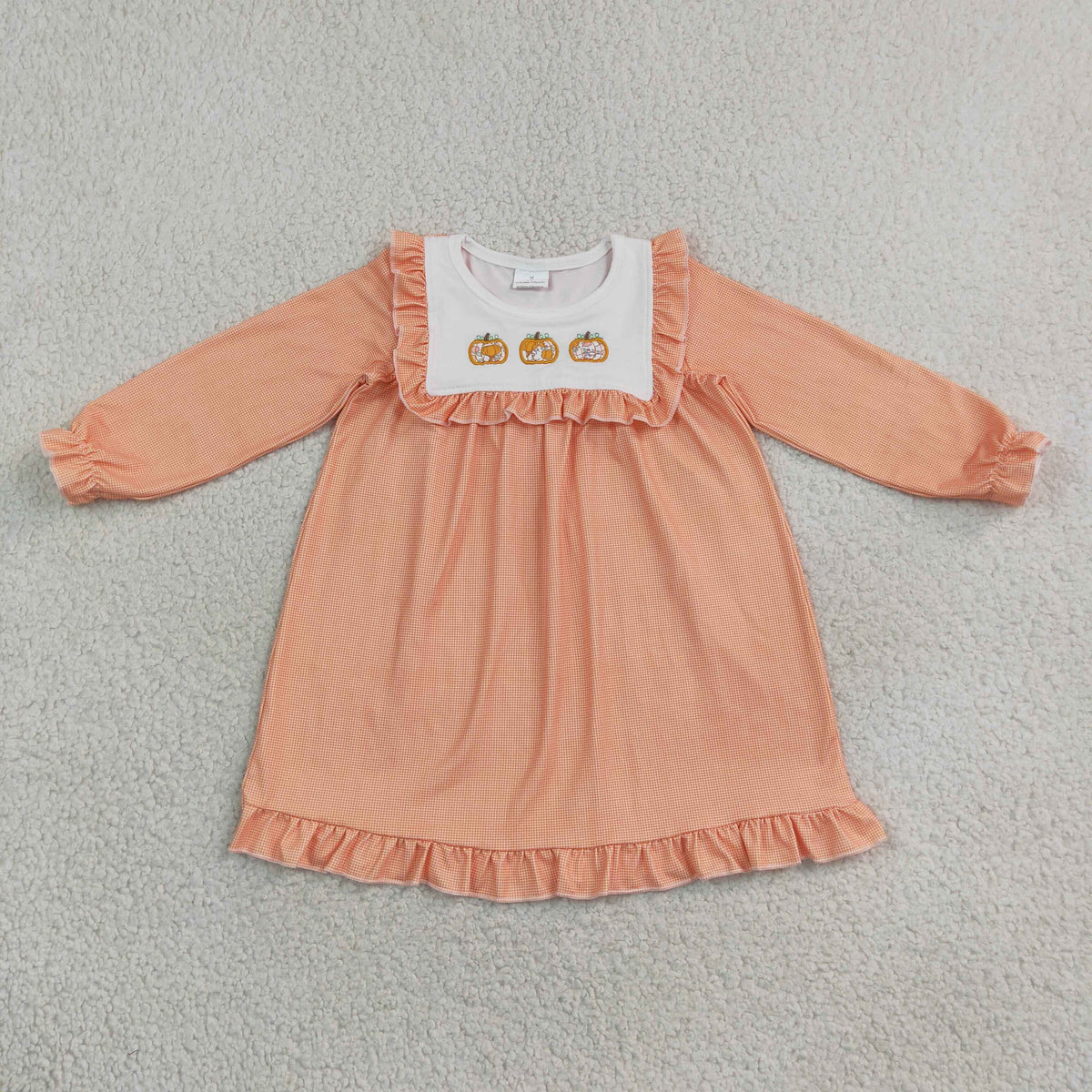 NEW RTS NO MOQ milk silk GLD1645 Embroidery Pumpkins Baby Girls Fall Ruffle Knee Length Dresses