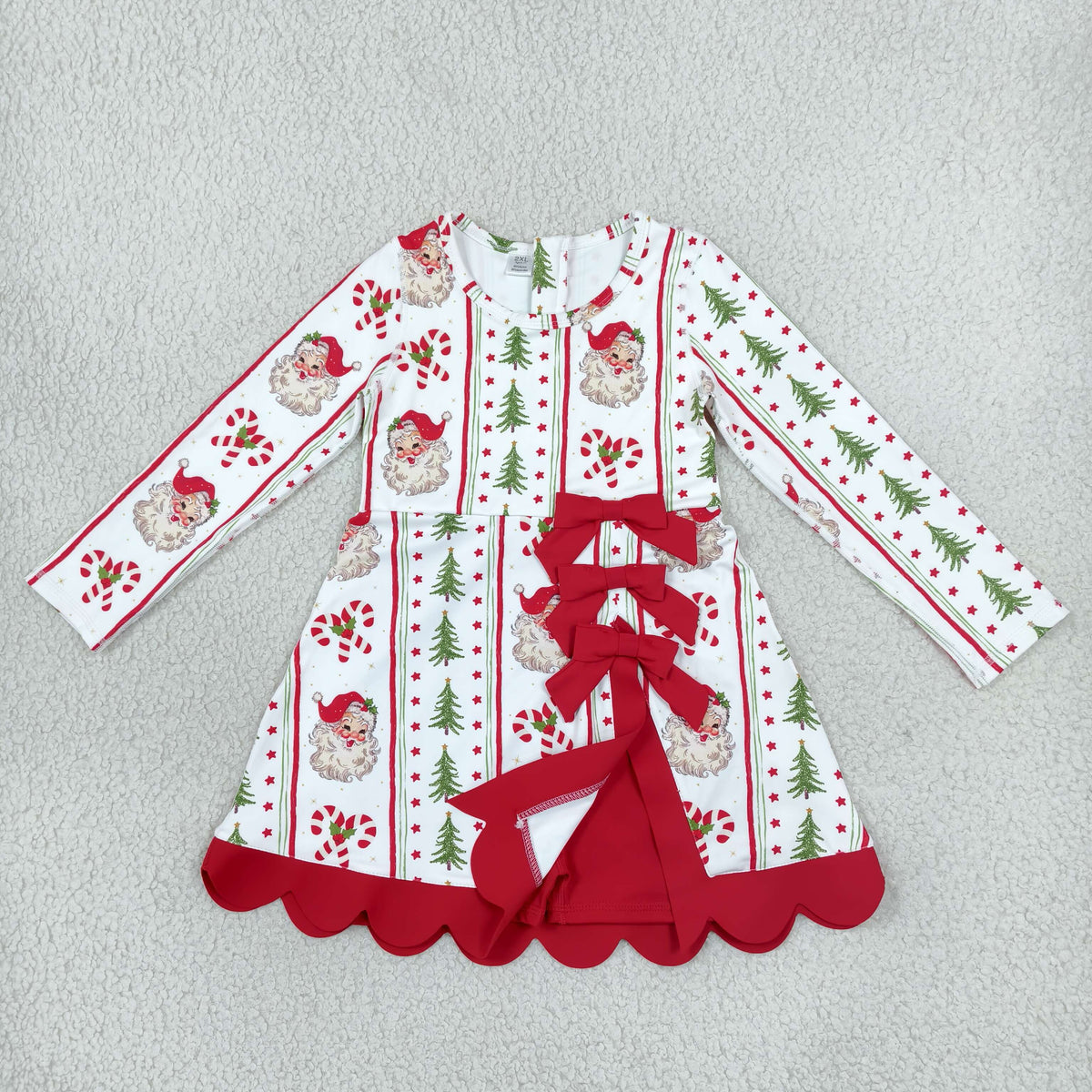 NEW RTS NO MOQ yoga fabric GLD1650 Baby Girls Santa Candy Cane Christmas Yoga Active Short Bows Scallop Dress