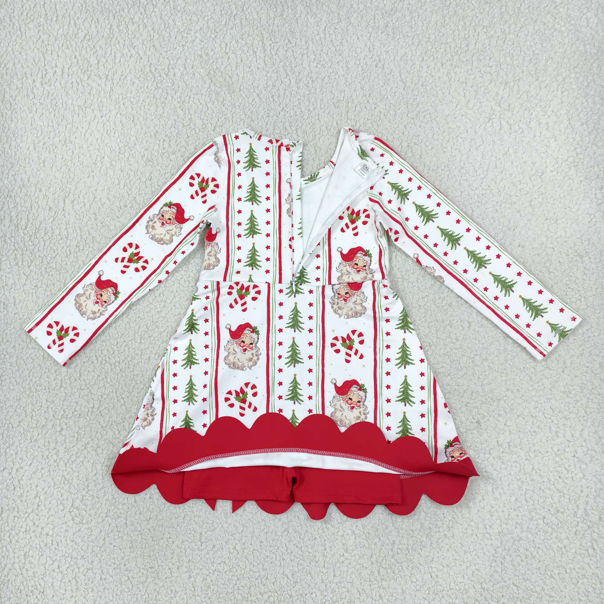 NEW RTS NO MOQ yoga fabric GLD1650 Baby Girls Santa Candy Cane Christmas Yoga Active Short Bows Scallop Dress