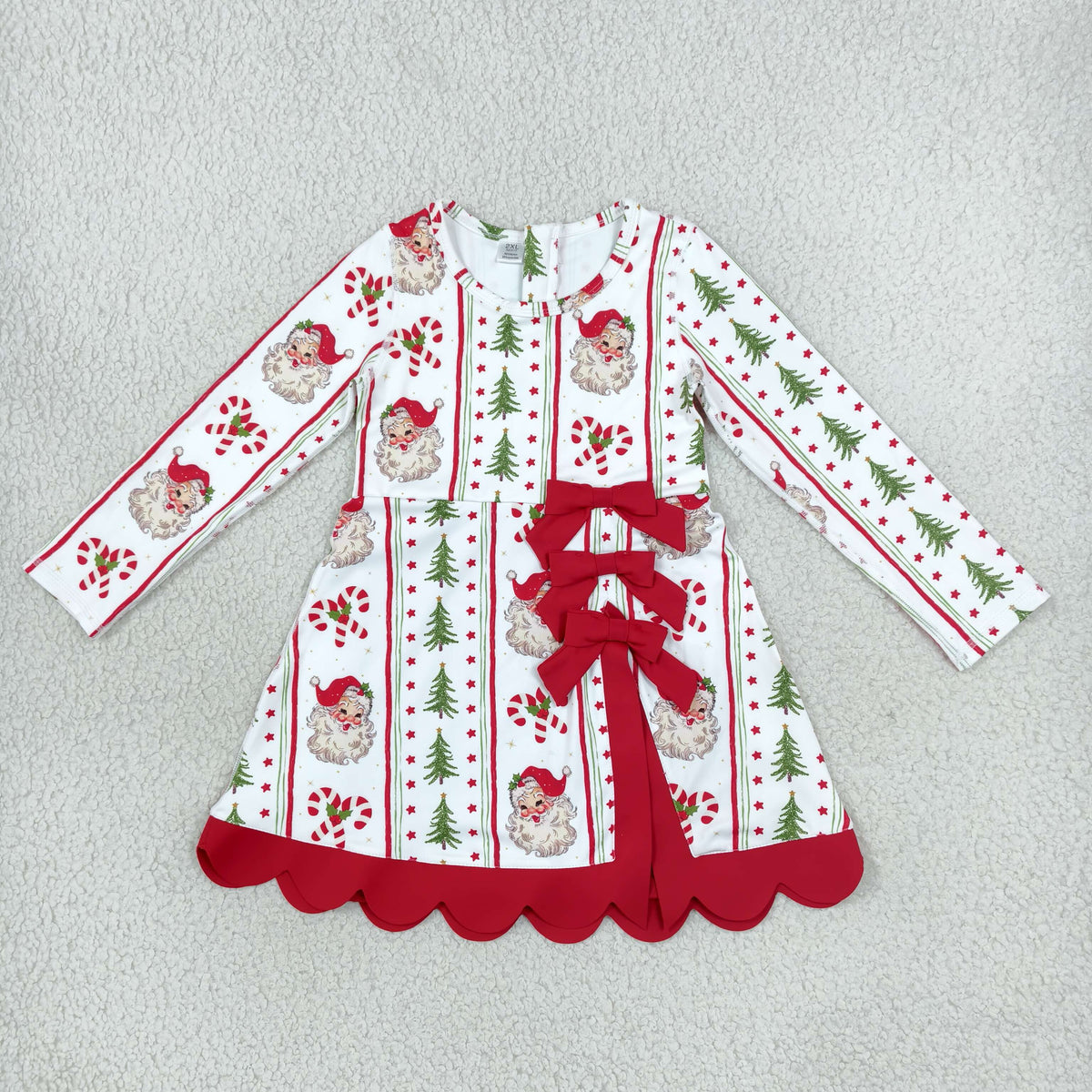 NEW RTS NO MOQ yoga fabric GLD1650 Baby Girls Santa Candy Cane Christmas Yoga Active Short Bows Scallop Dress